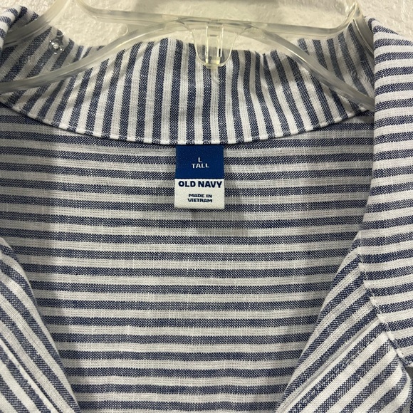 OLD NAVY Long-Sleeve Striped Linen-Blend Midi Shirt Dress With Pockets - Picture 13 of 16